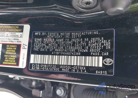 2017 Toyota Camry Se из США, поврежденный, VIN 4T1BF1FK4HU742388